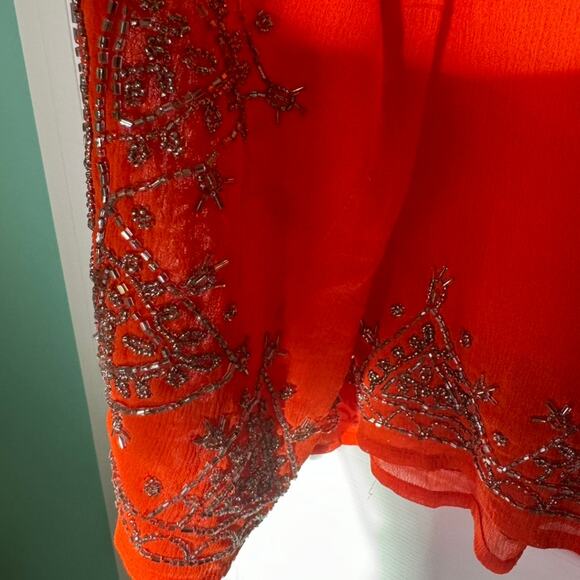 Roaman's Orange Beaded Caftan Top 2PC Set Plus 22/24 1X Sheer Tunic India - Picture 6 of 10